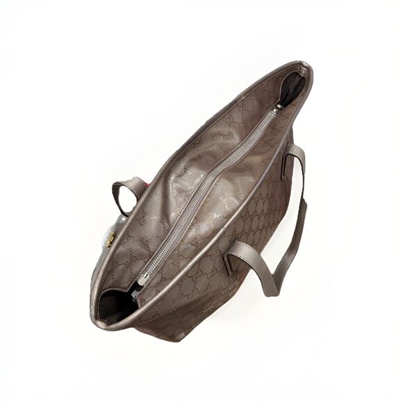 Authentic GUCCI GG Imprime Handbag Tote & Dustbag-Metallic Bronze-Excellent Cond - Picture 2 of 12